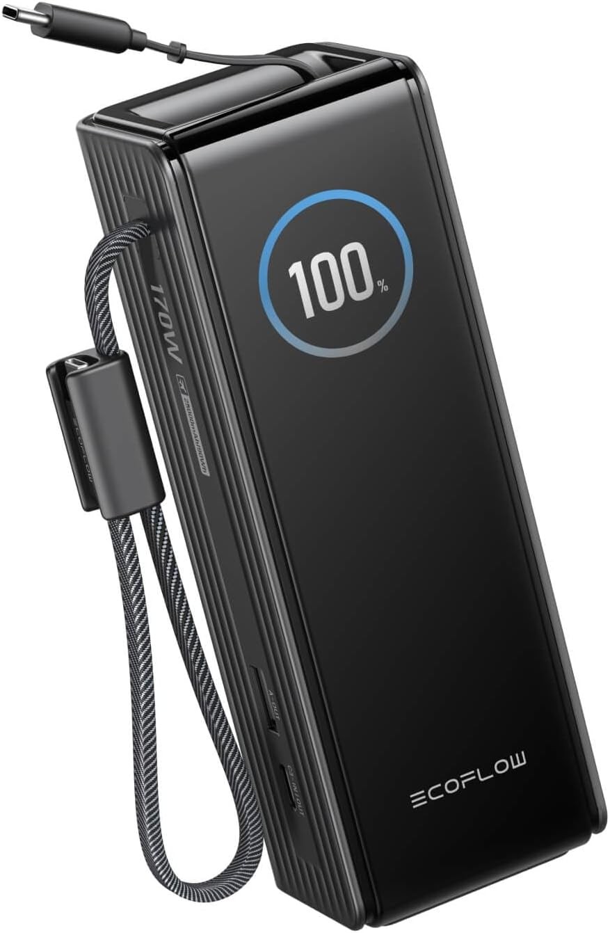 EcoFlow Batterie Externe Rapid 25 000 mAh, 170 W, câbles intégrés et rétractables